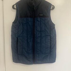 CC Filson Men’s Small Ultralight Primaloft Insulated Vest Blue Black Zip Pockets